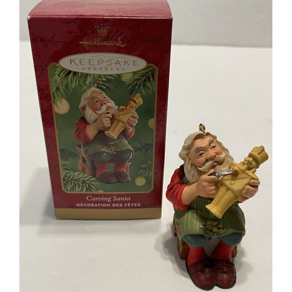 Vtg 2001 Hallmark Santa Christmas Tree Ornament Carver Toy Maker Handyman